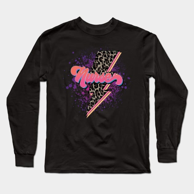 Nurse Leopard Lightning Bolt Long Sleeve T-Shirt by DigitalCreativeArt